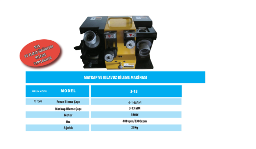 TOKIWA MATKAP VE PARMAK FREZE BİLEME MAK. 3-13 mm