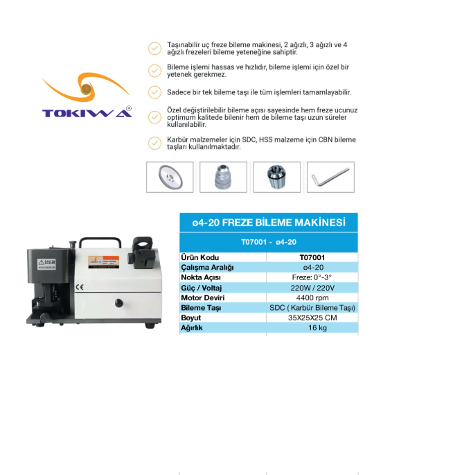 TOKİWA PARMAK FREZE BİLEME MAK. EMG 4-20