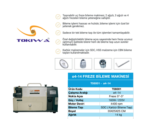 TOKIWA PARMAK FREZE BİLEME MAK. EMG 04-14